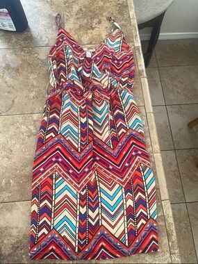 Forever 21 Chevron Print Summer Dress - Red, Blue, Cream